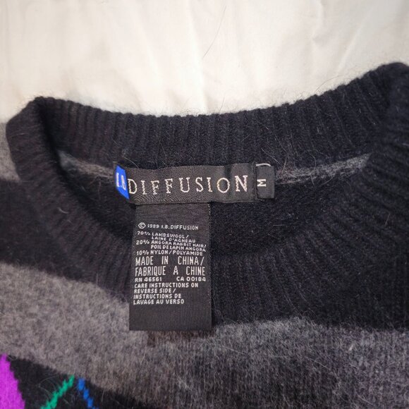 IB Diffusion Argyle & Striped Lambs Wool and Angora Vintage Sweater Large/ XL - Picture 4 of 4